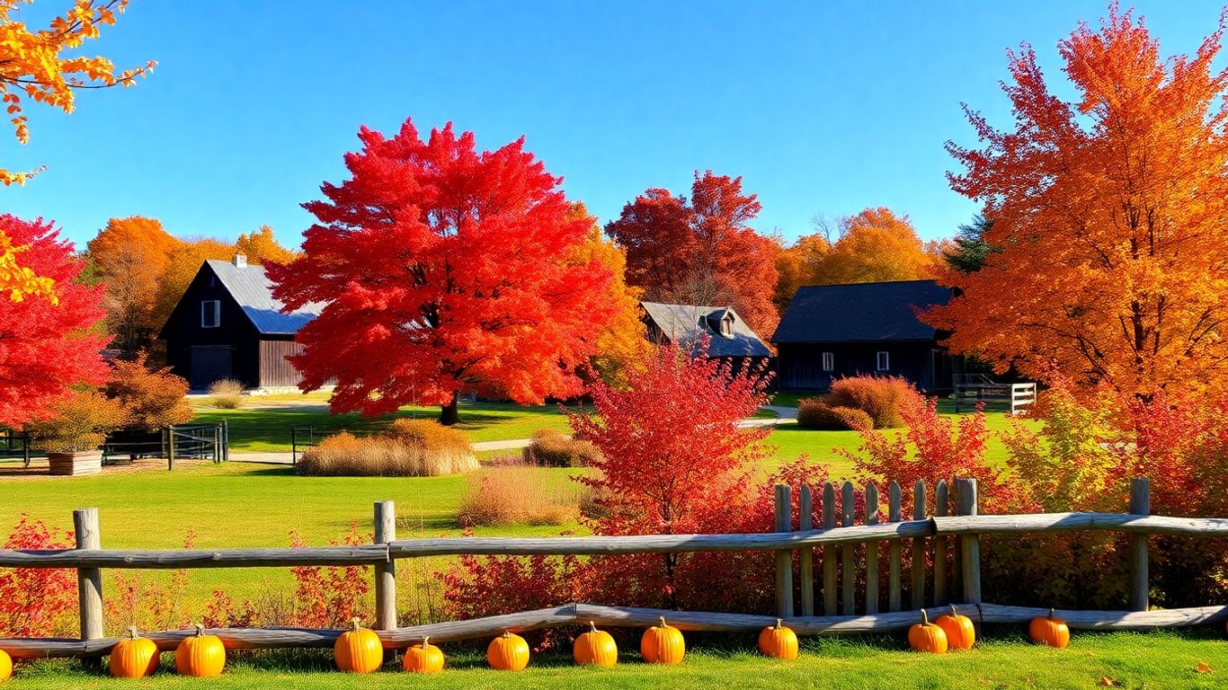 Door County autumn landscape with colorful trees and lake