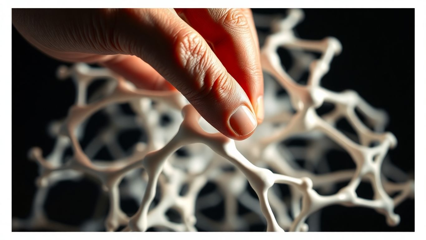 Human hand touching a bio-inspired design structure.
