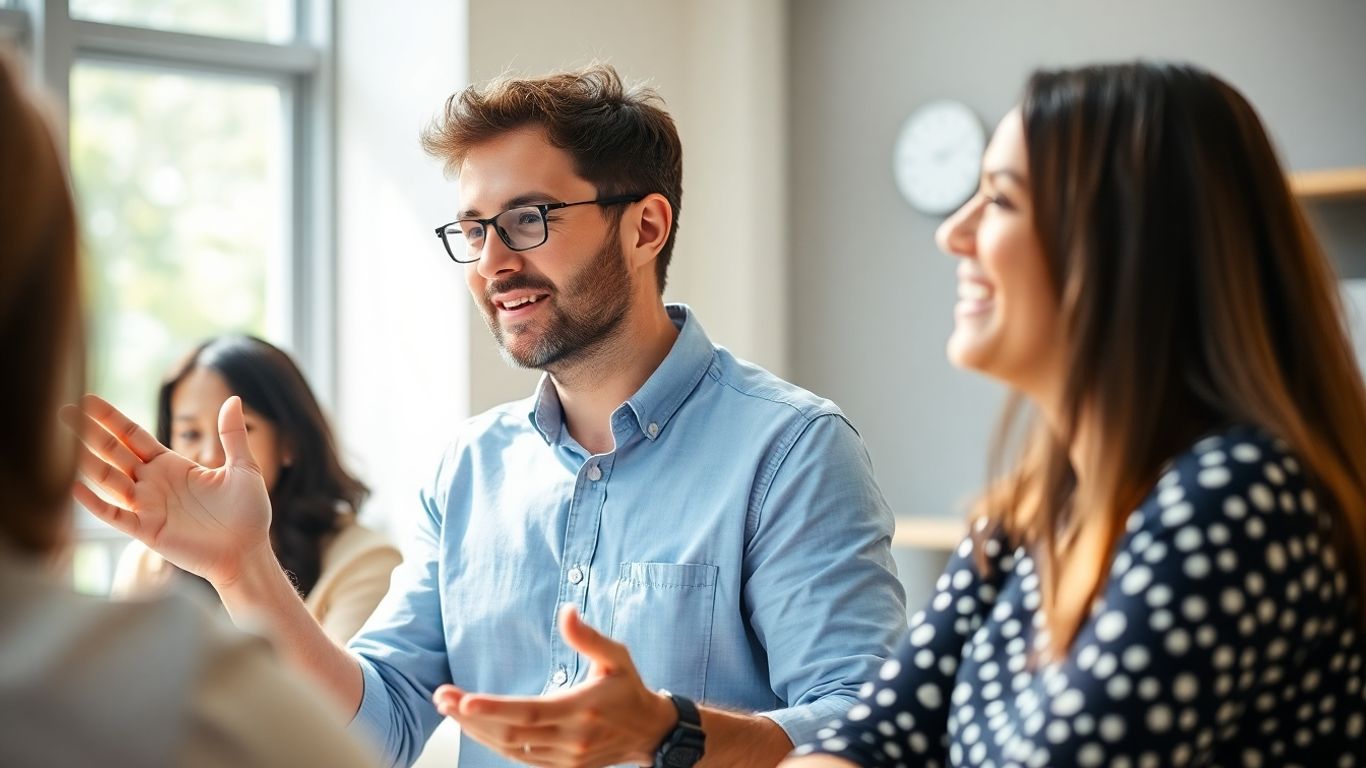 Personnes apprenant et interagissant dans un cours PNL.