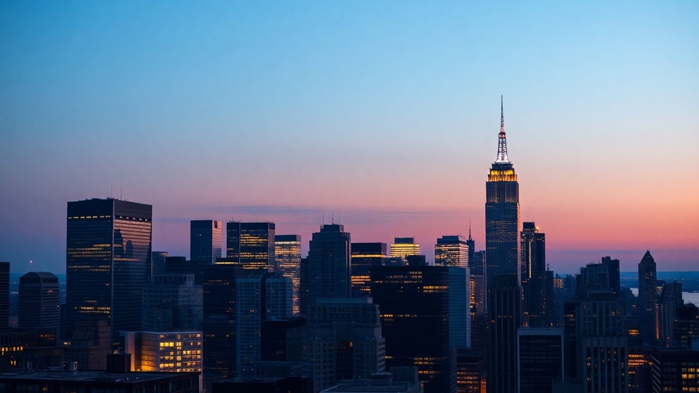 New York City skyline at dusk