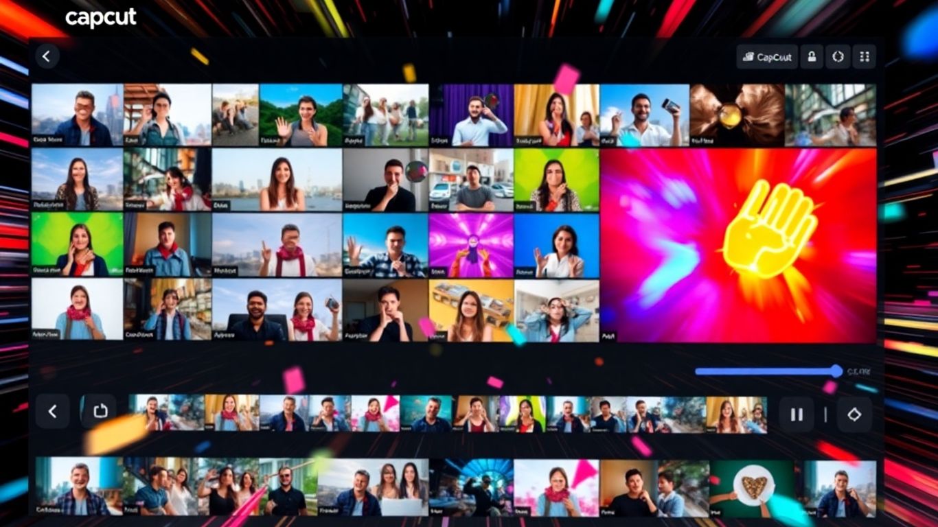 CapCut video editor interface with diverse clips and effects.