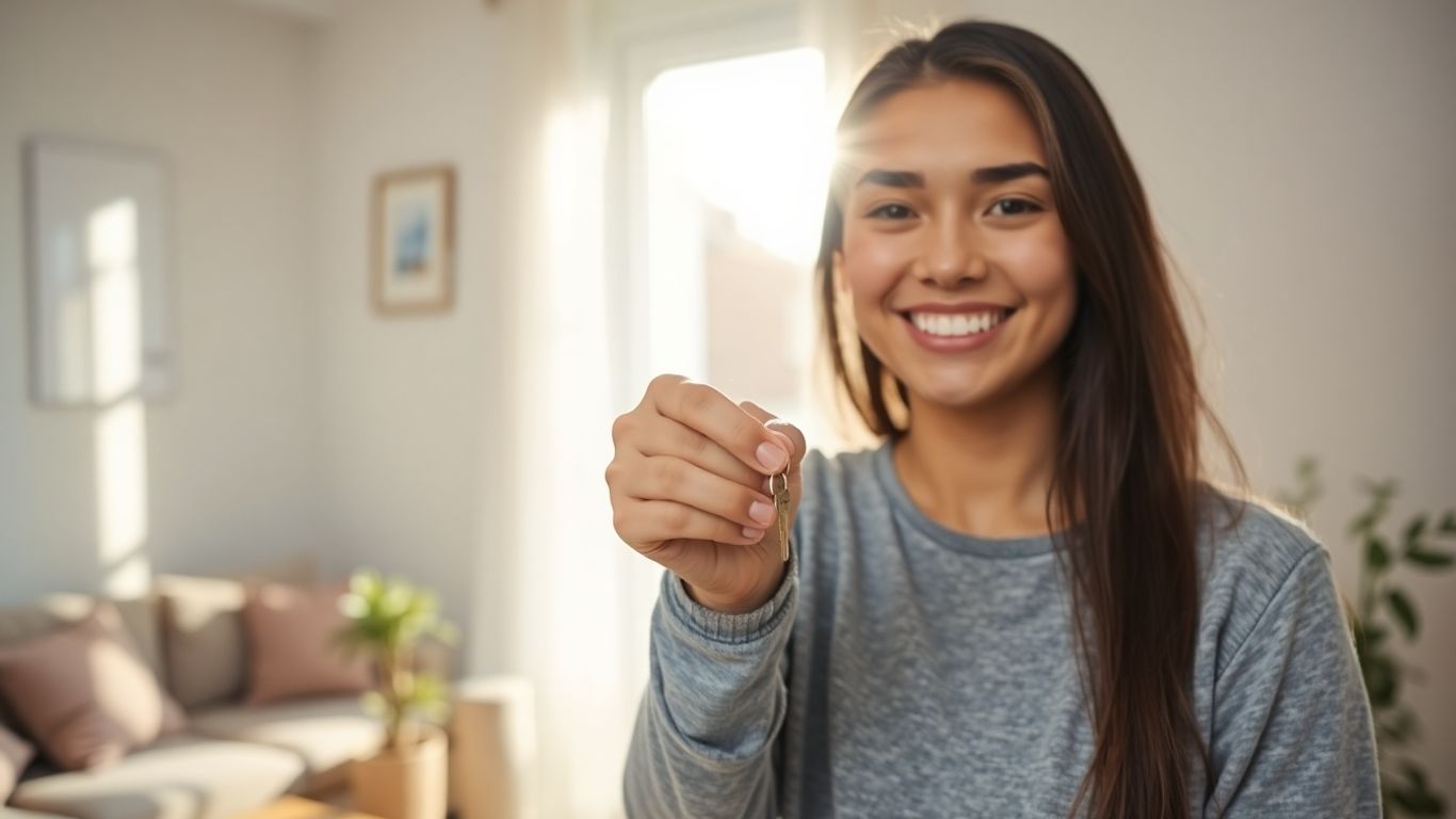 Persona feliz con llaves de su nuevo hogar.