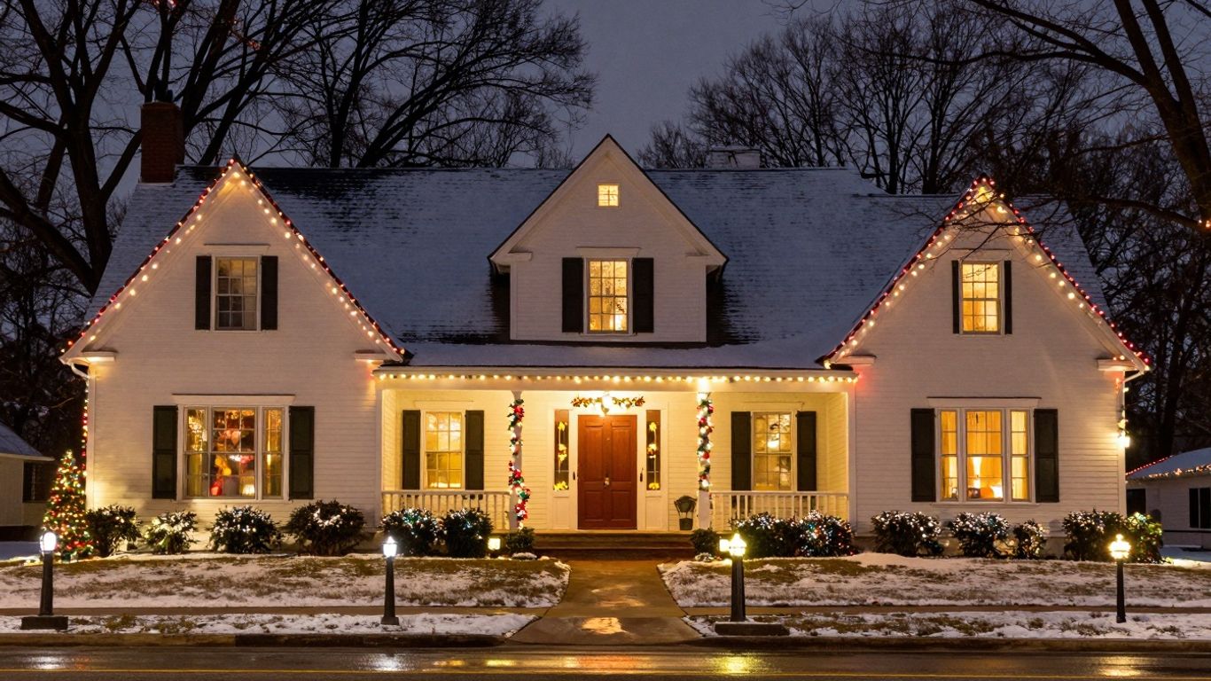 House with permanent Christmas lights in O'Fallon, MO.