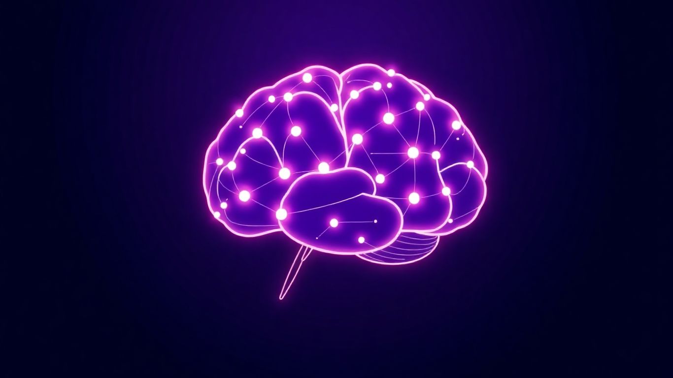 Digital brain with upward trend lines