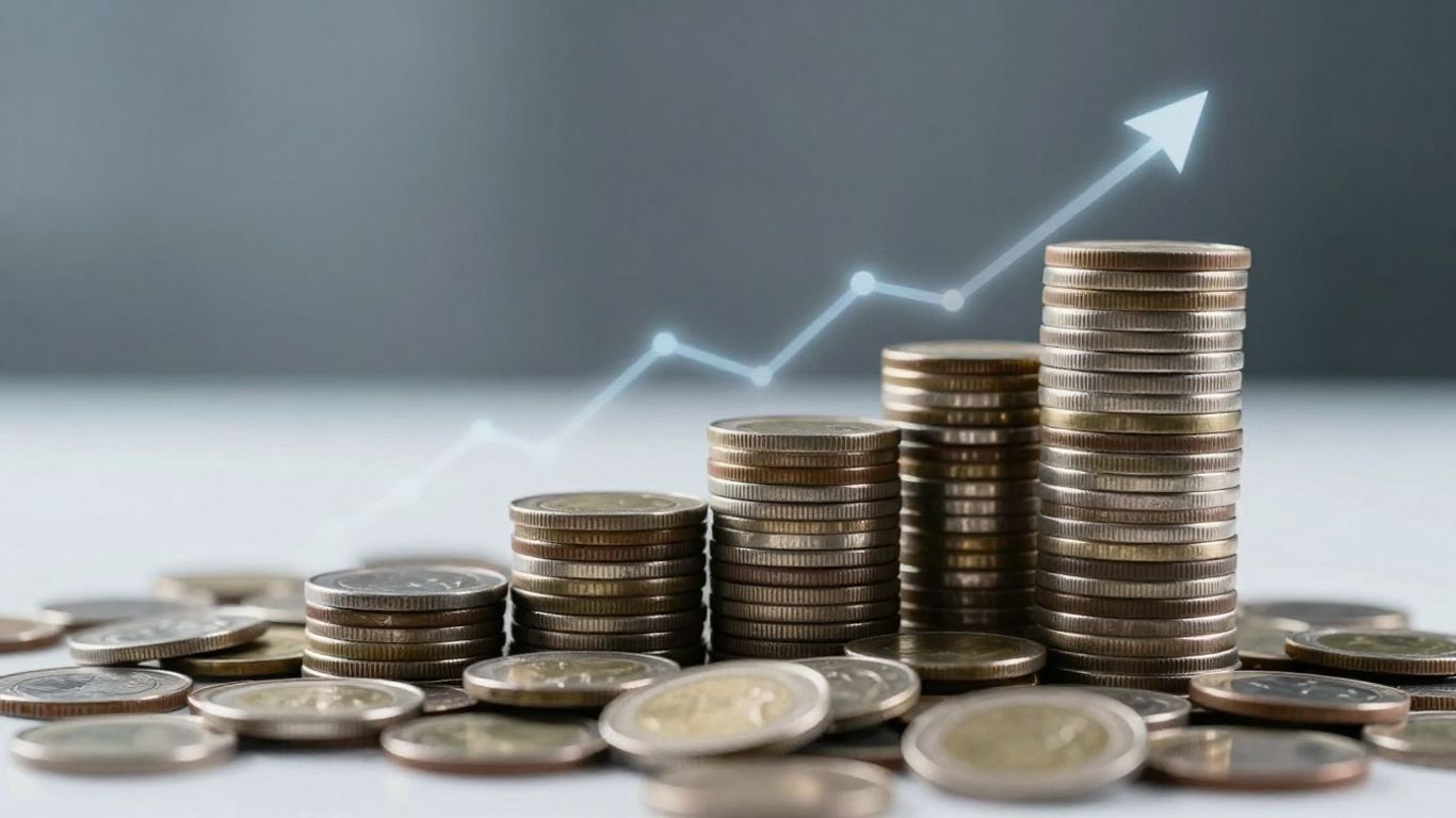 Financial growth and stability with coins and currency.