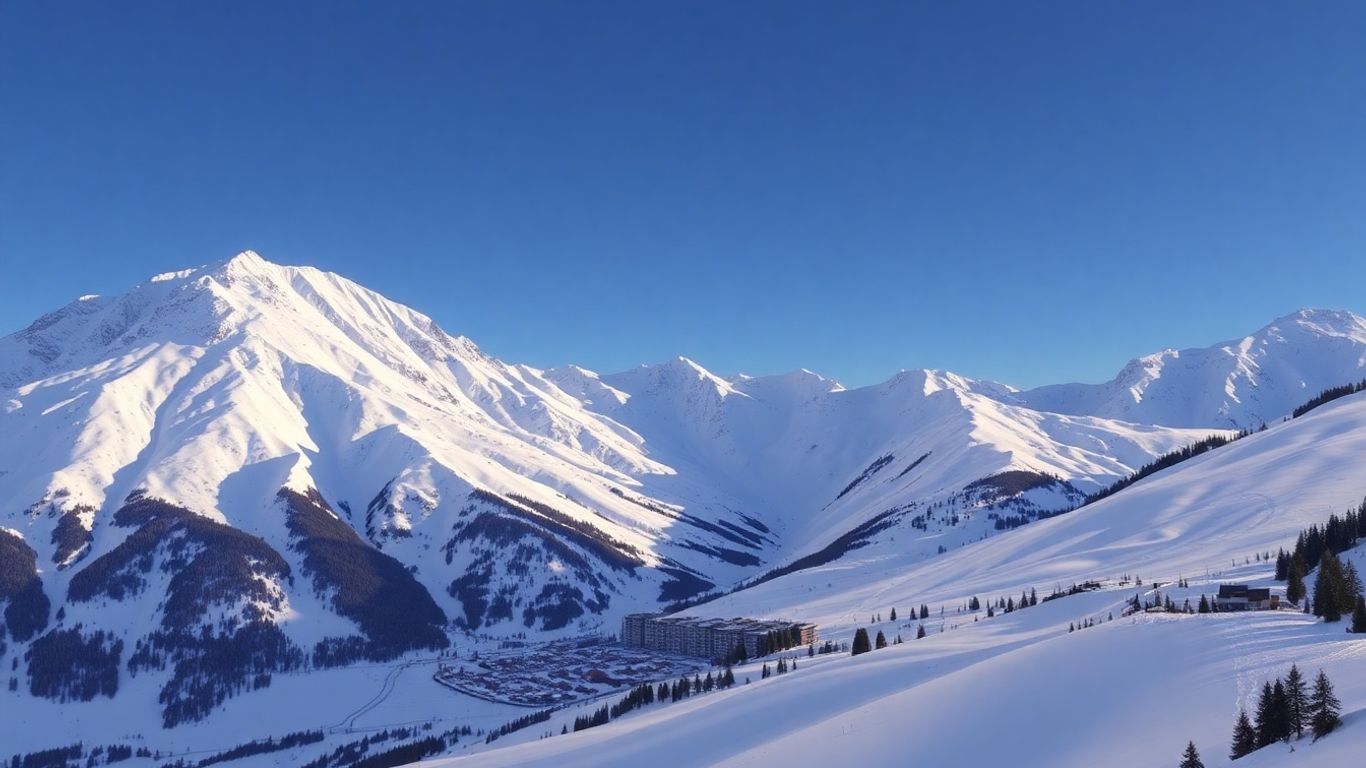 Snowy mountain slopes and luxury village at Vail.
