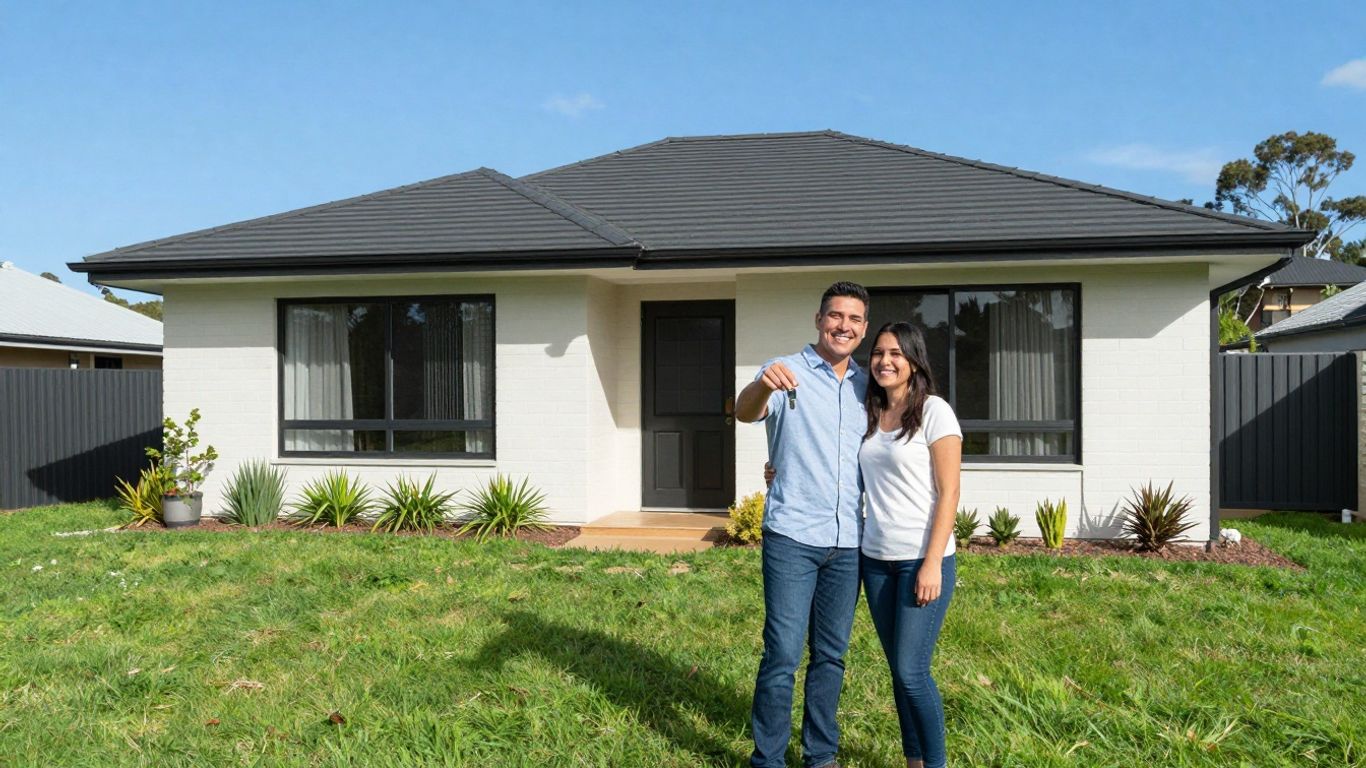 Couple holding keys outside a South Australian home.