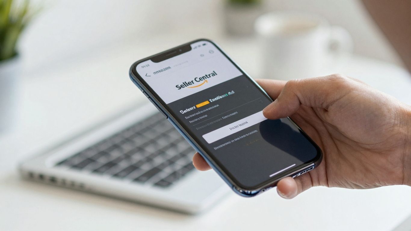Amazon Seller Central login screen on a smartphone.