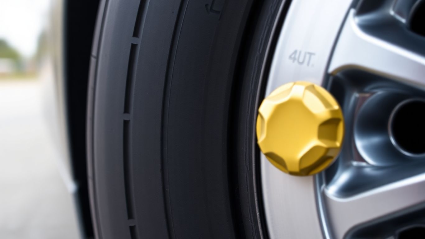 Funny novelty tire cap on a car wheel.
