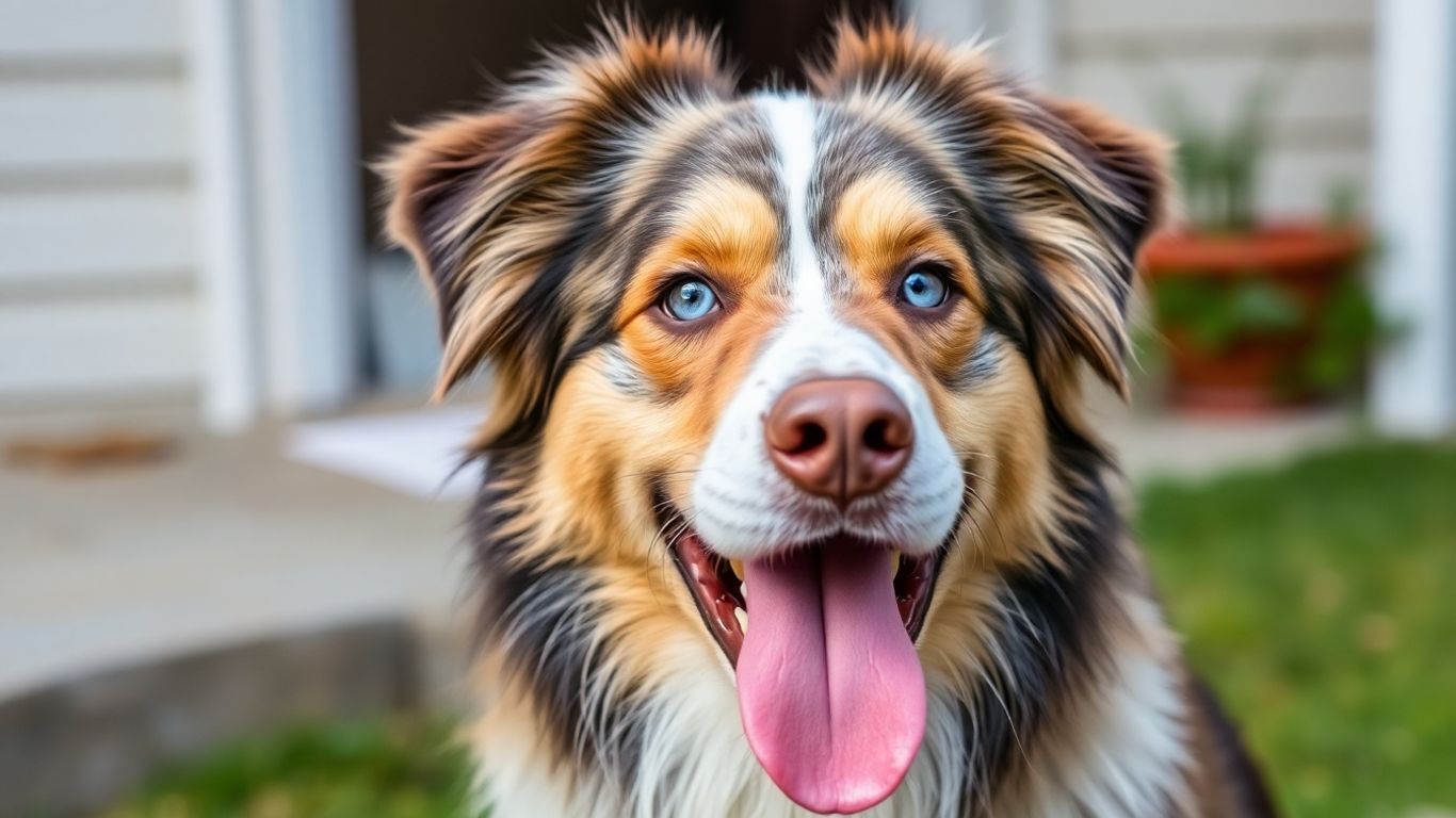 Happy Australian Shepherd dog with blue eyes outdoors