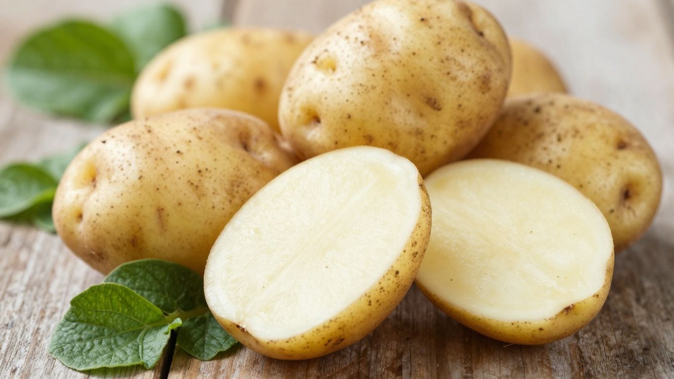 Biologische aardappelen op een houten ondergrond