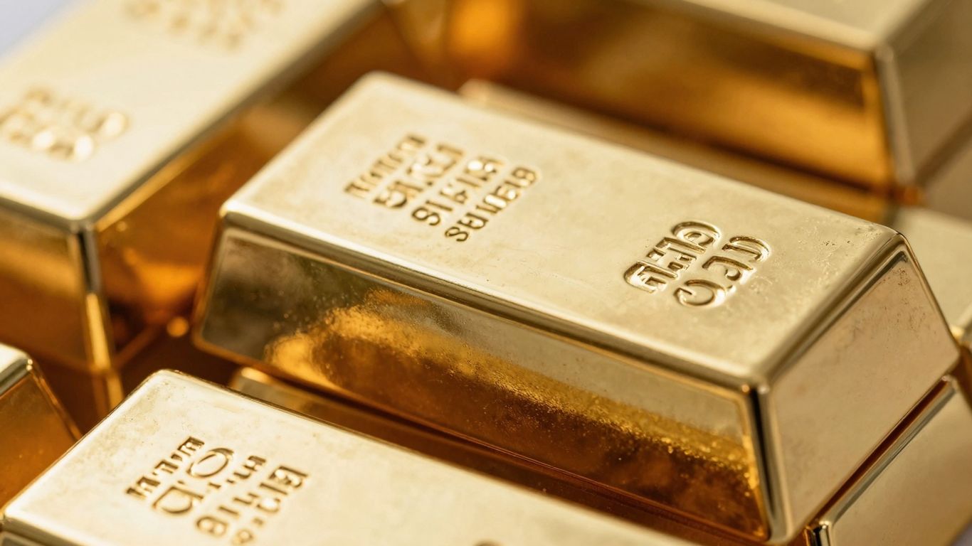 灯光下堆放着金锭。