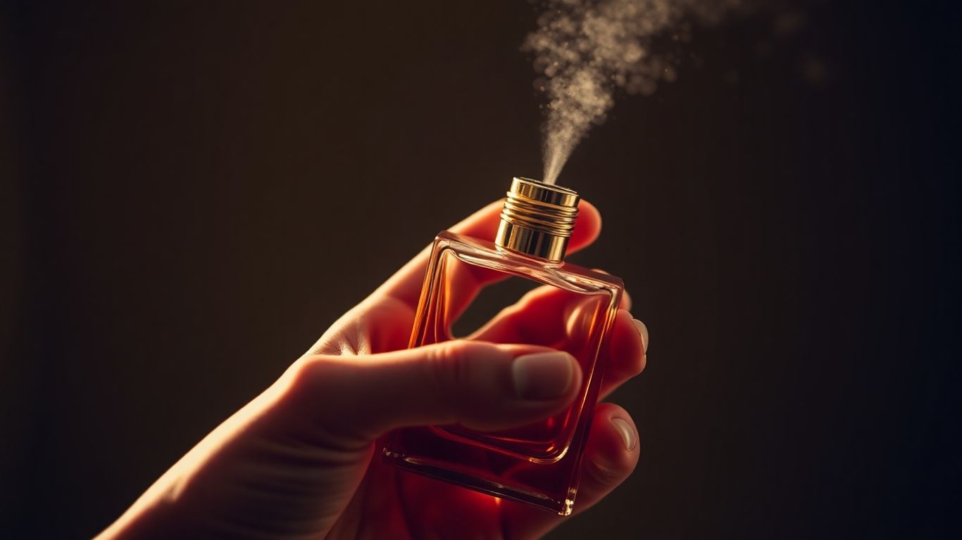 Perfume bottle being sprayed.