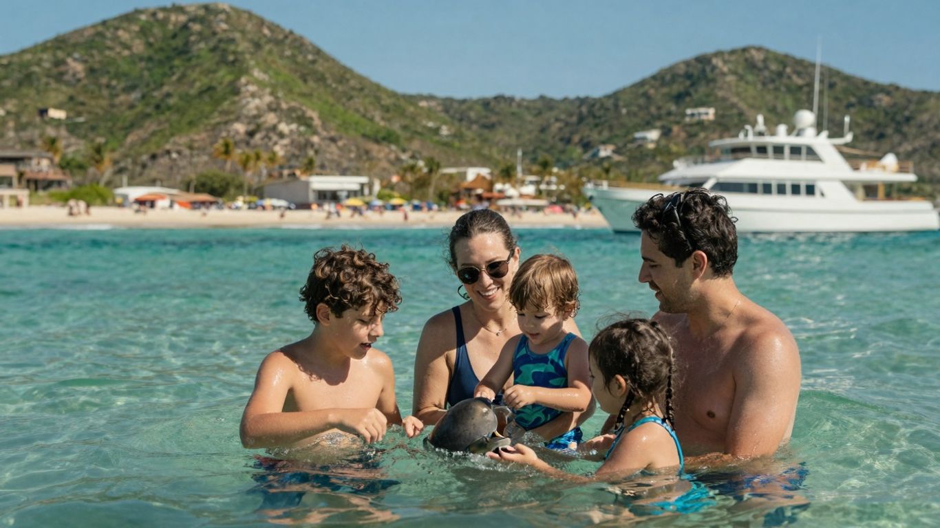 Family enjoying ecotour with marine life in Cabo.