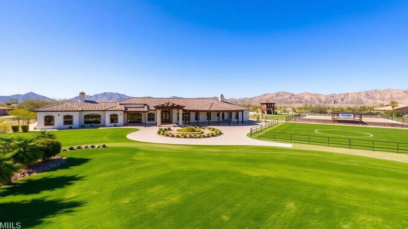 Luxury equestrian estate with modern home and horse arena.