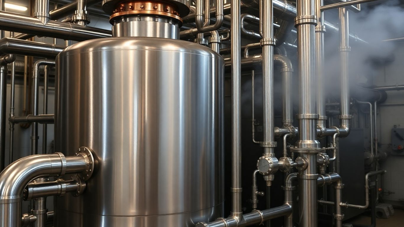 Industrial thermic fluid heater in a factory setting.