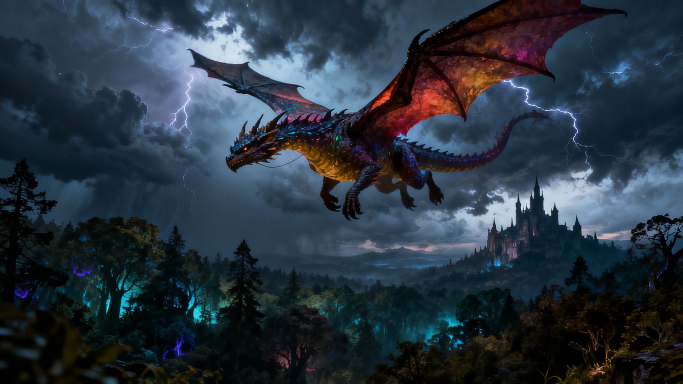 Fantasy book cover with dragon and castle.