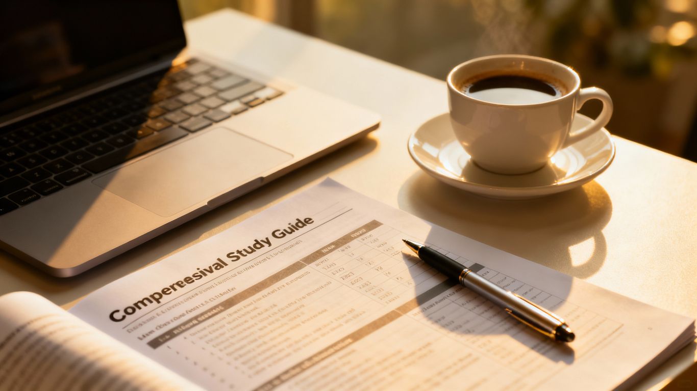 Study guide on a desk.