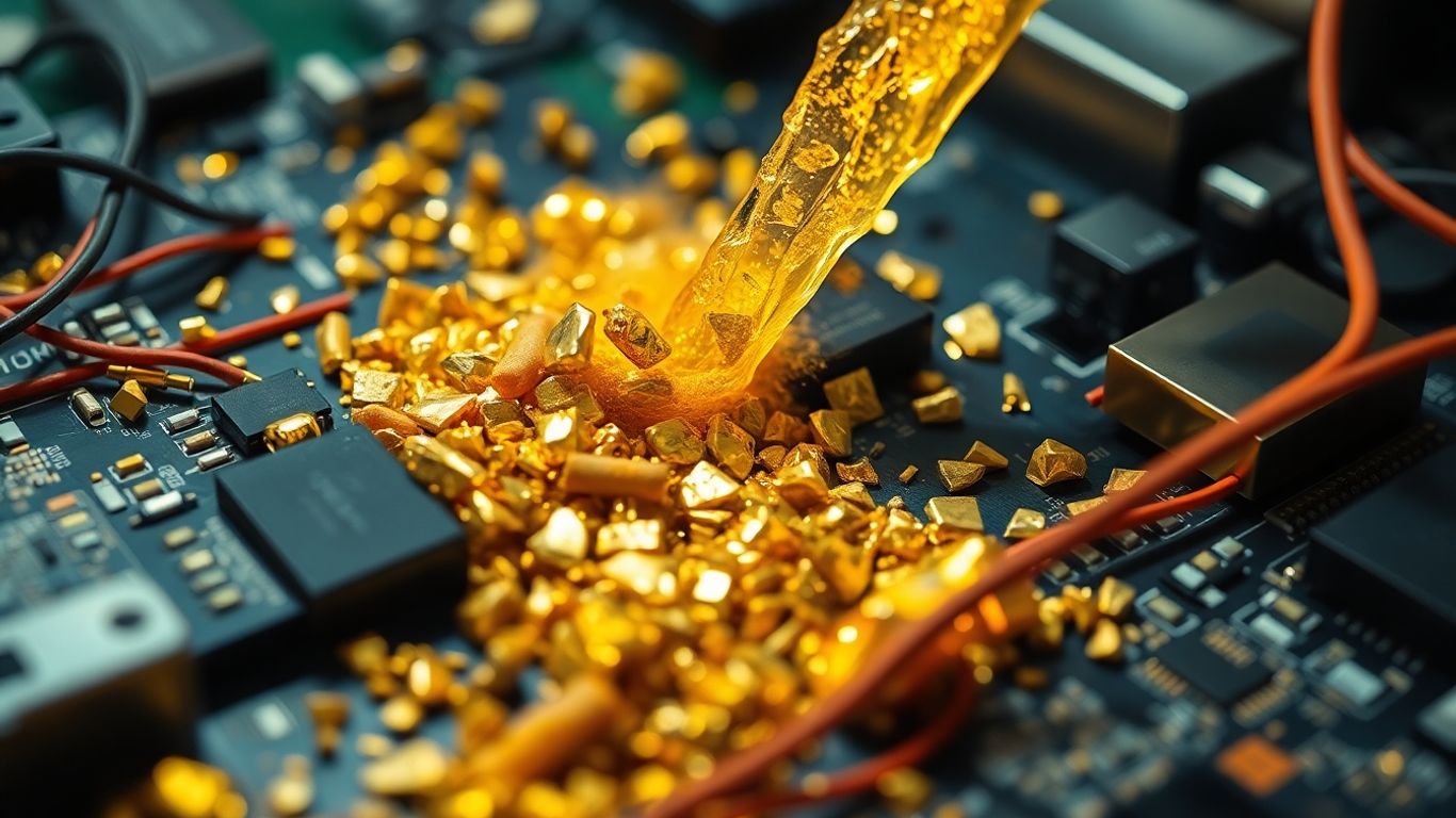 Oro estratto dai rifiuti elettronici durante il processo di raffinazione.