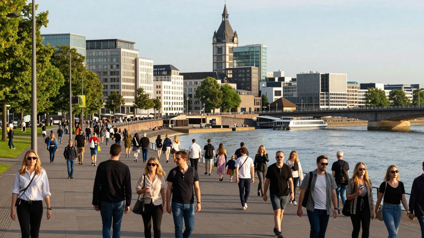 Menschen in Düsseldorf am Rhein