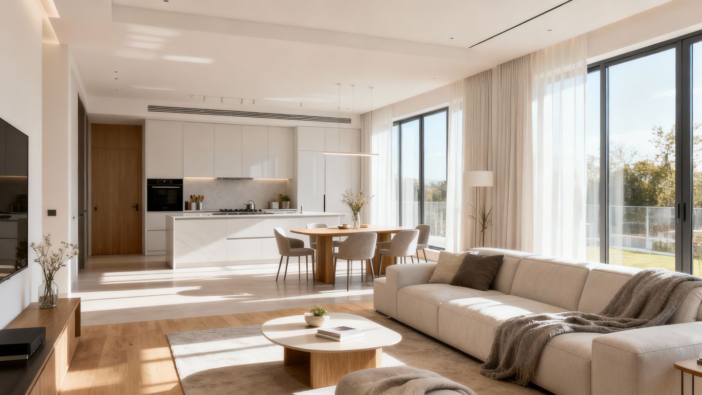 Modern open floor plan living room and kitchen