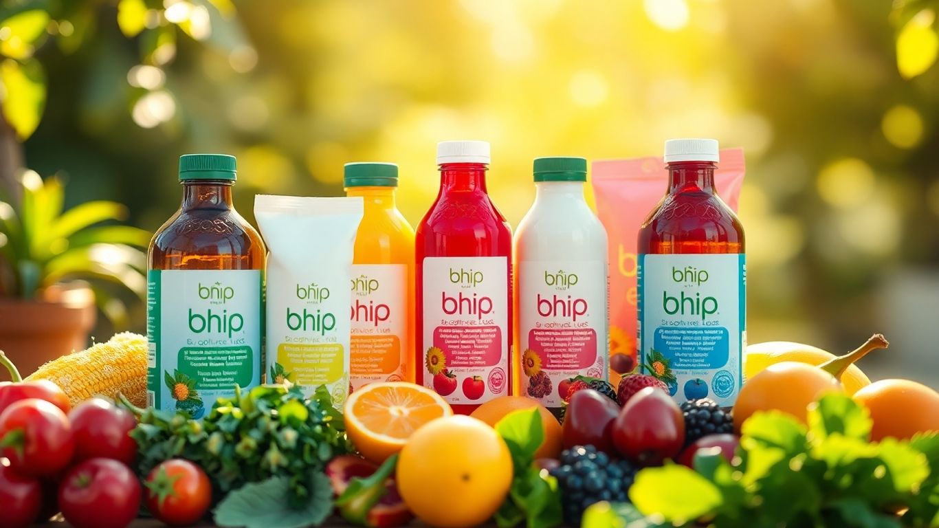 bhip Europe nutritional products with fresh fruits.