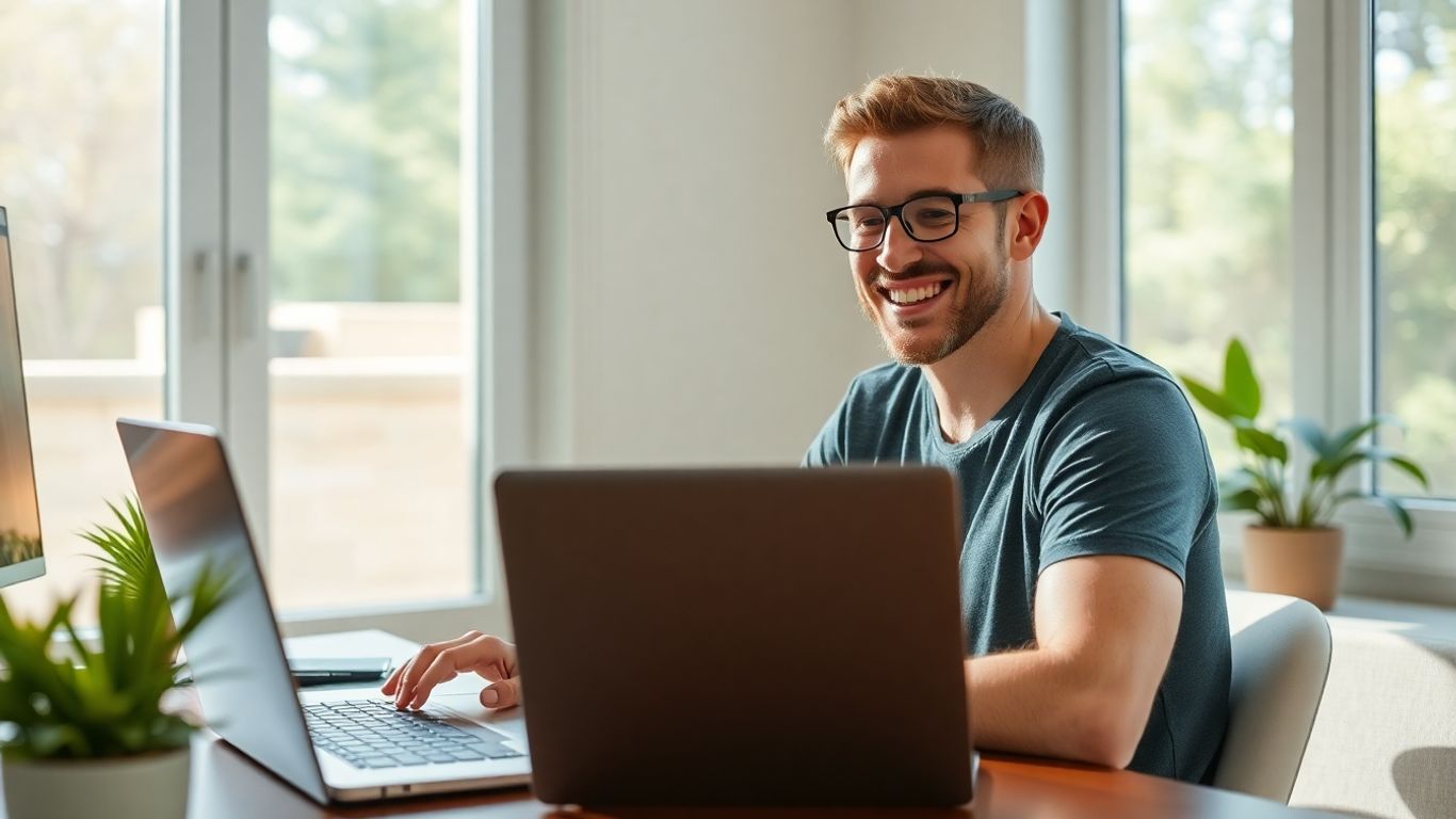 Aussie working from home on laptop.