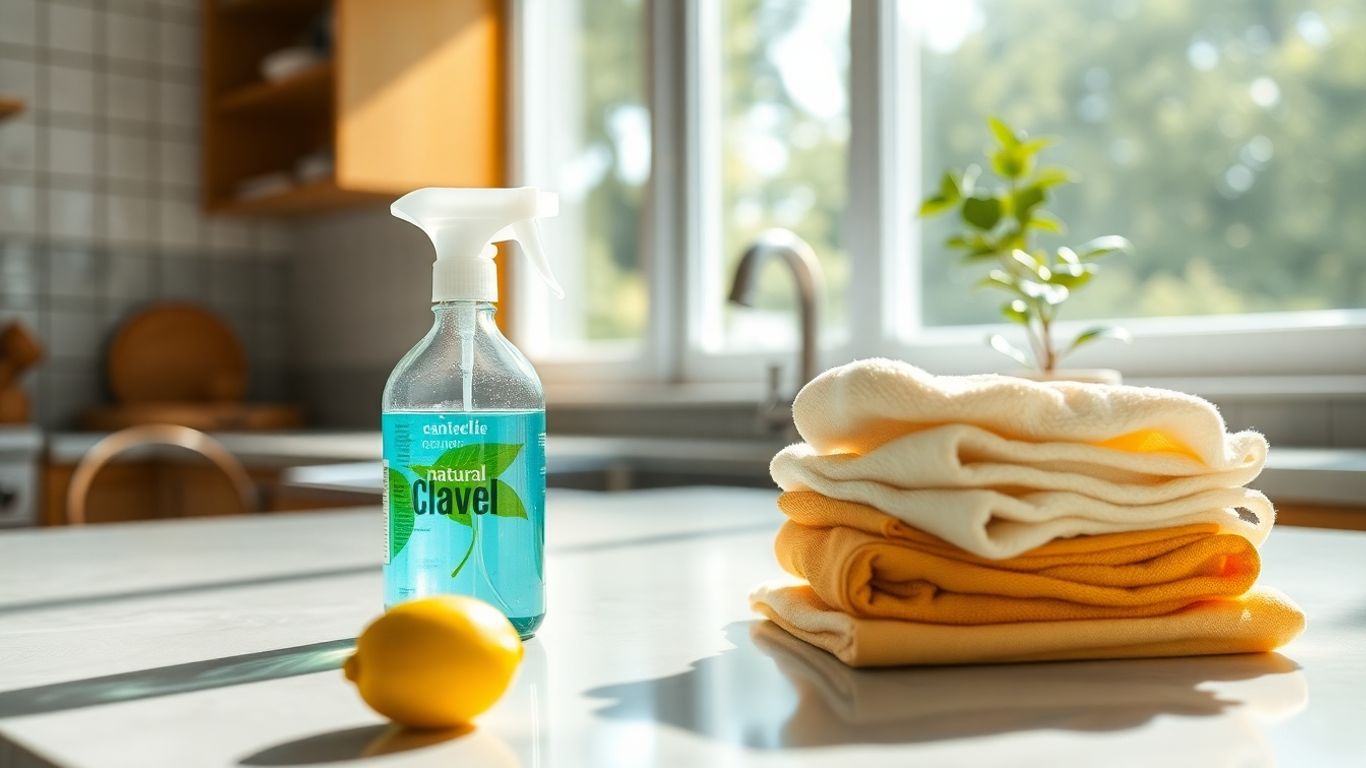 Saubere Küche mit natürlichen Reinigungsmitteln und Zitrone.