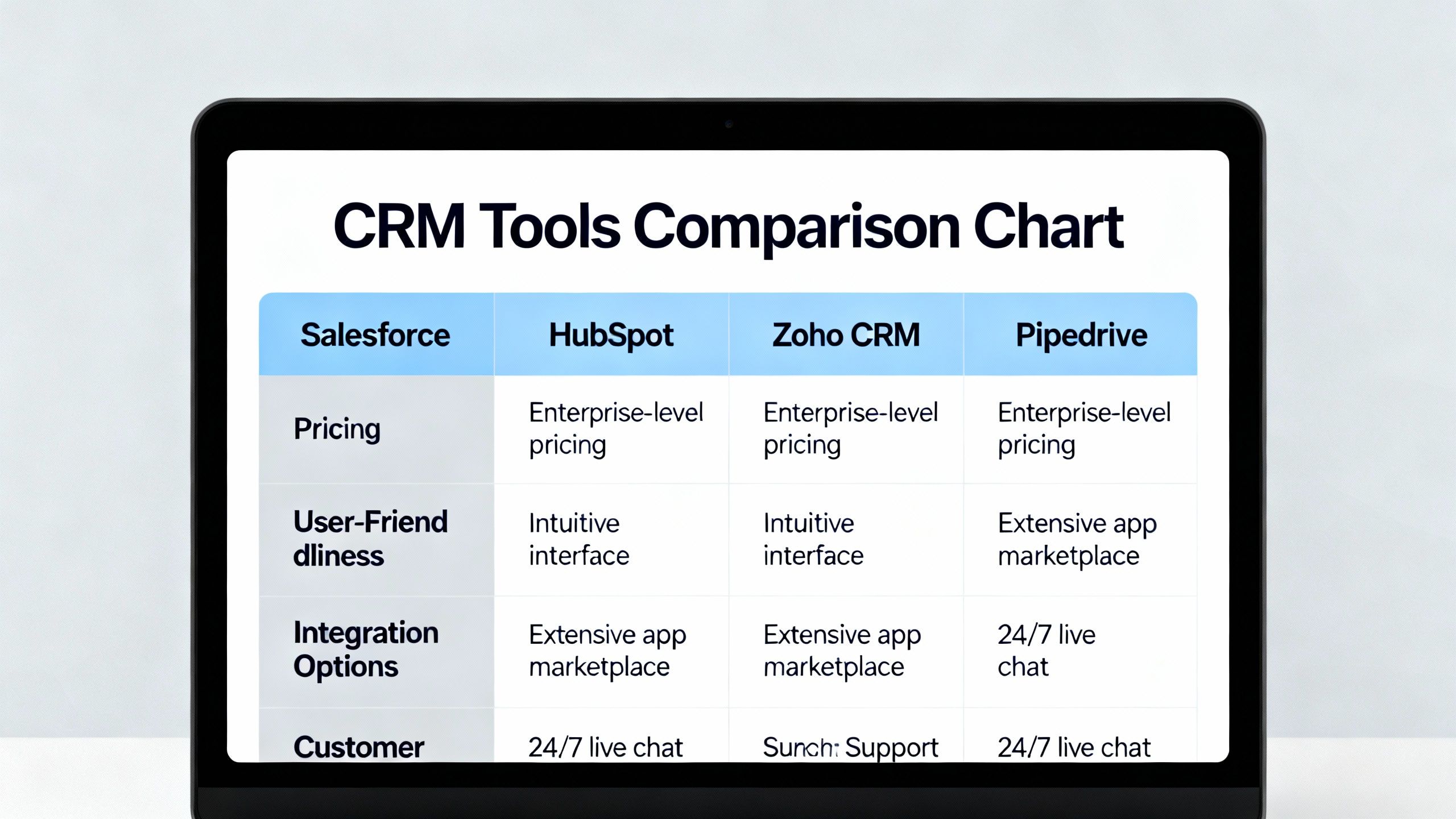 comparison chart of CRM tools on screen