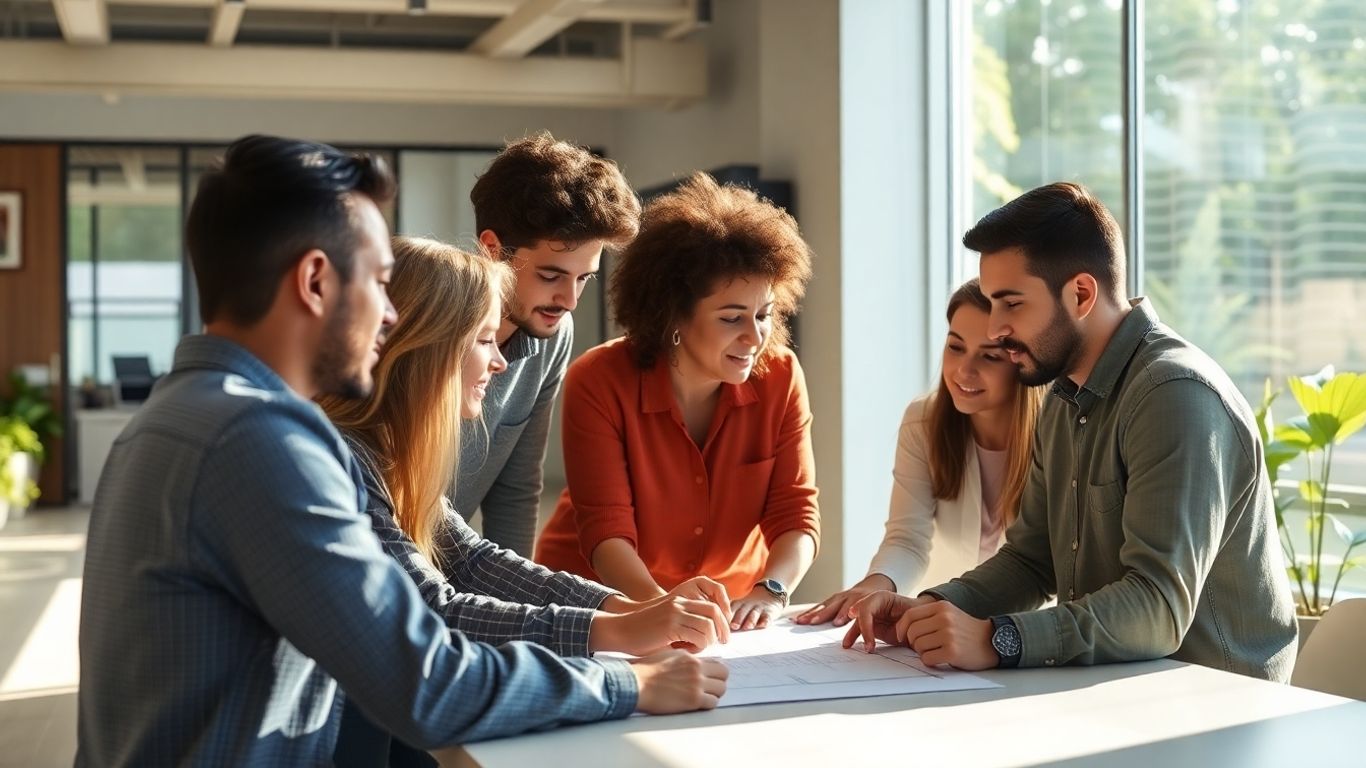 People collaborating in an office for NDIS support coordination.
