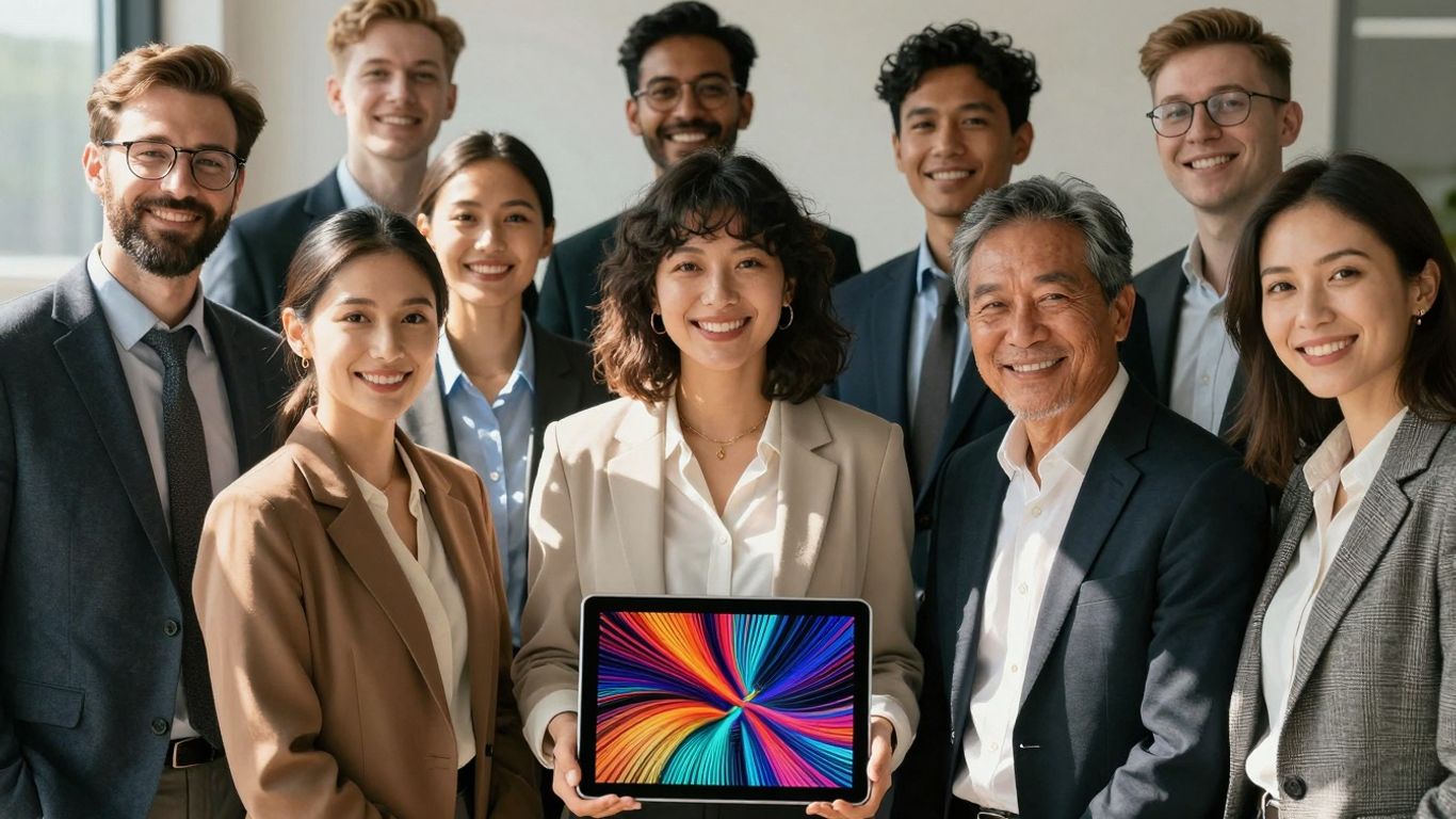 Successful people smiling, bright future with bhip