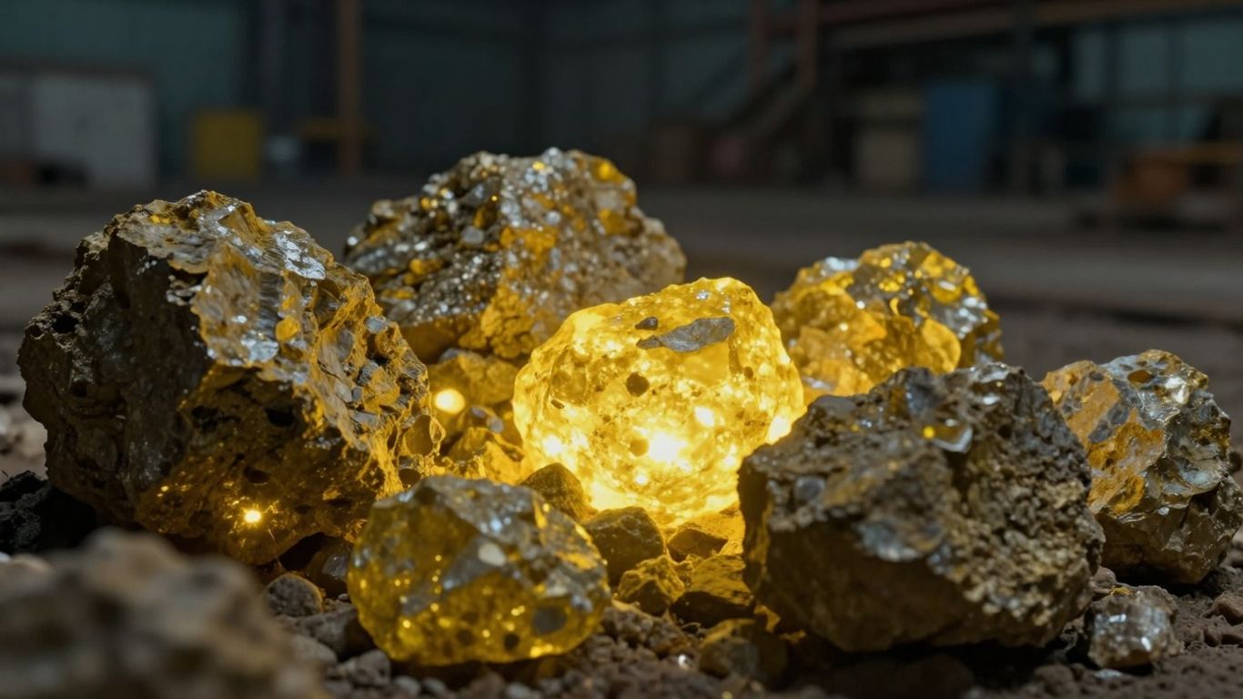 Minerai d'uranium jaune brillant dans une mine.