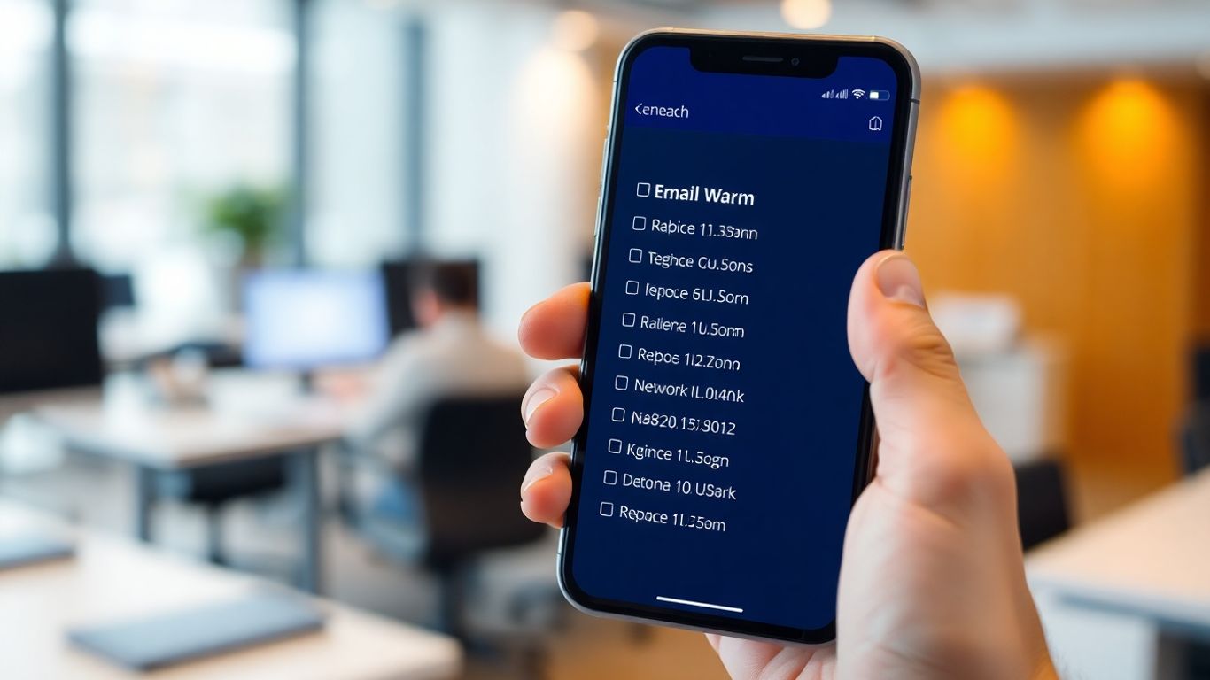 Hand holding phone with email list