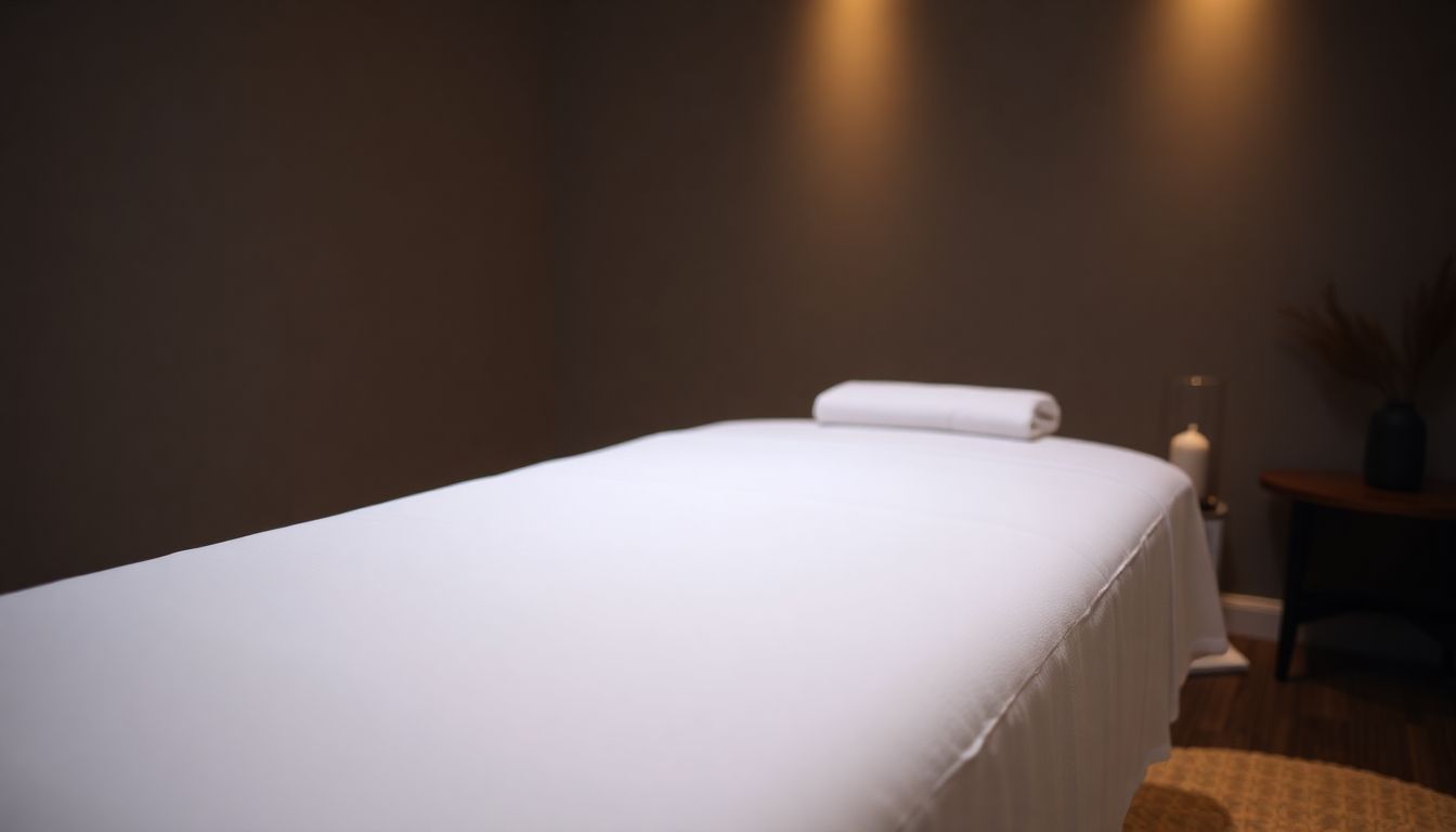 A tranquil massage room setup for a full body massage.