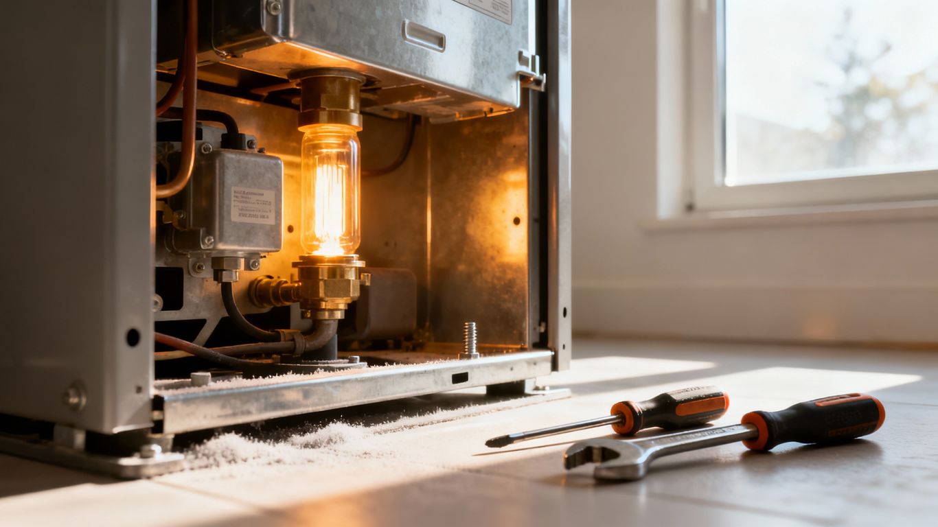 Heater maintenance tools and clean furnace interior.