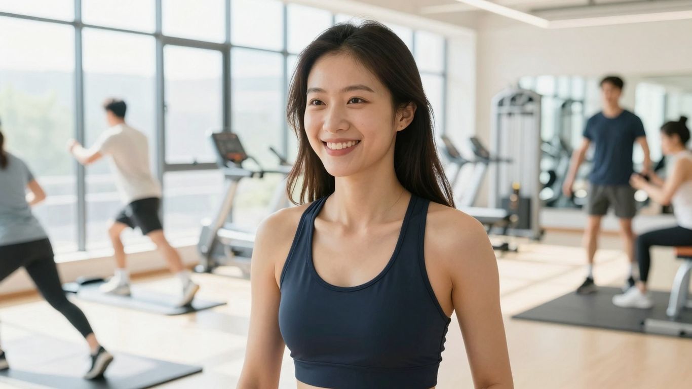 Gym interior with people exercising and natural light.