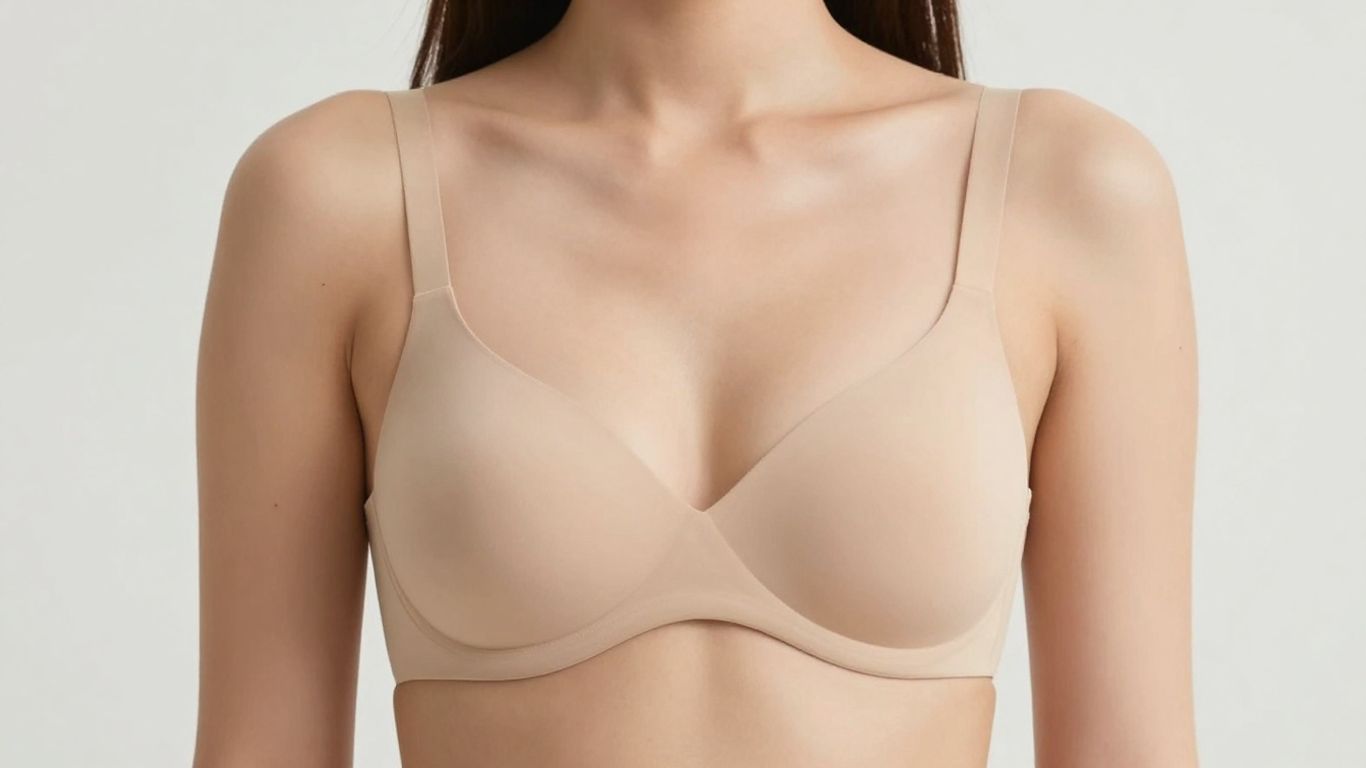 Woman's chest with subtle breast augmentation enhancement.