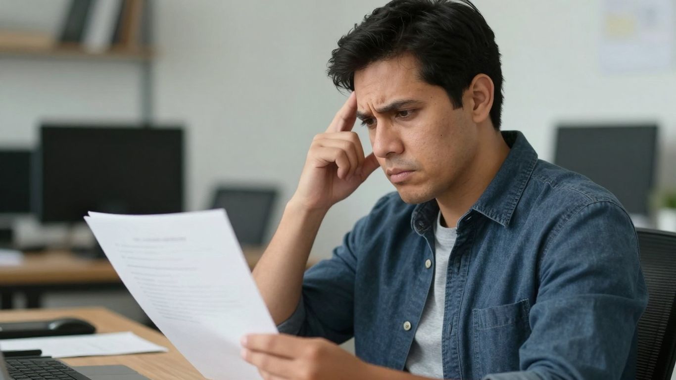 Person looking at disability insurance documents at a desk.