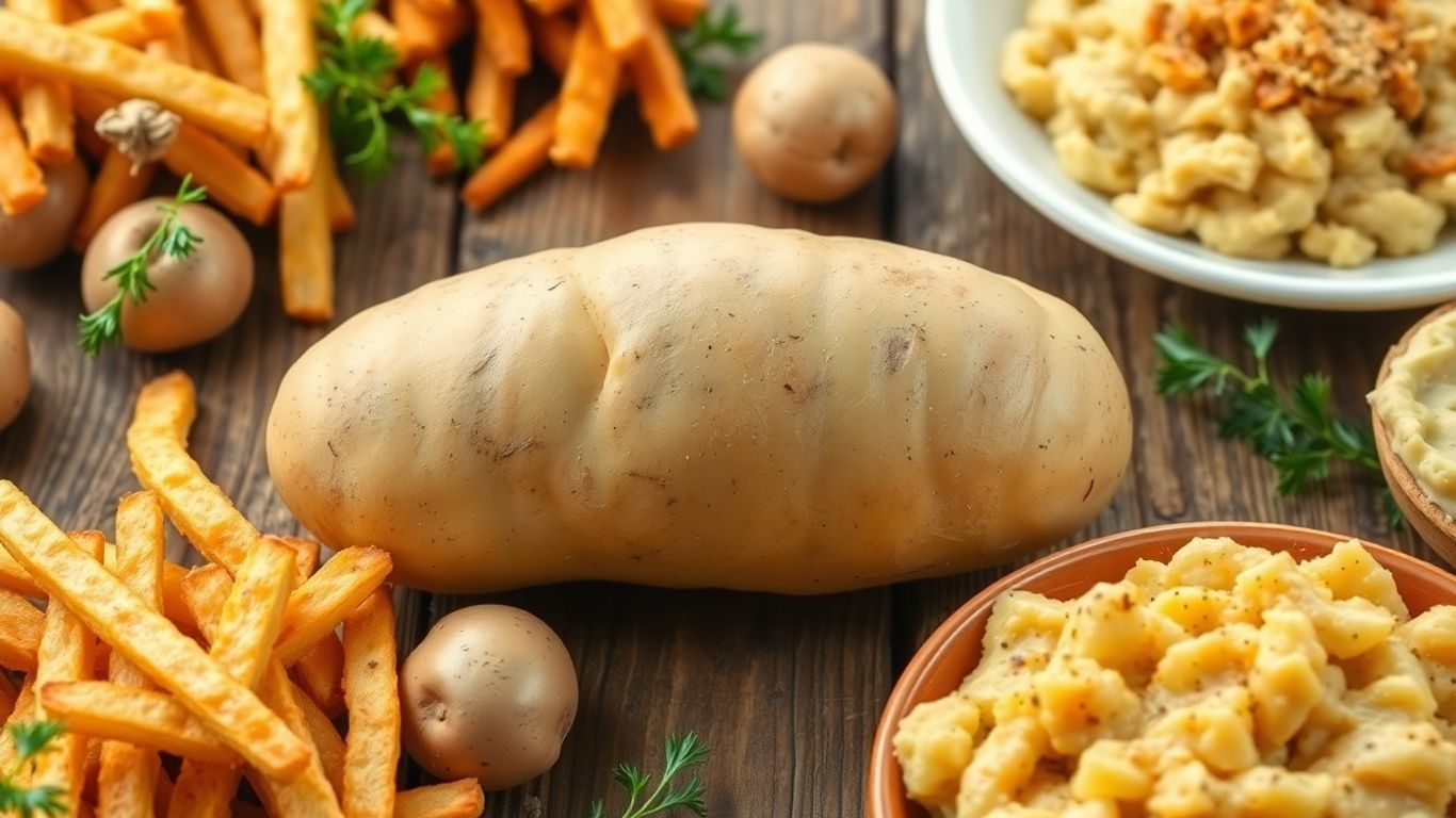 Biologische aardappelen en diverse aardappelgerechten op tafel.