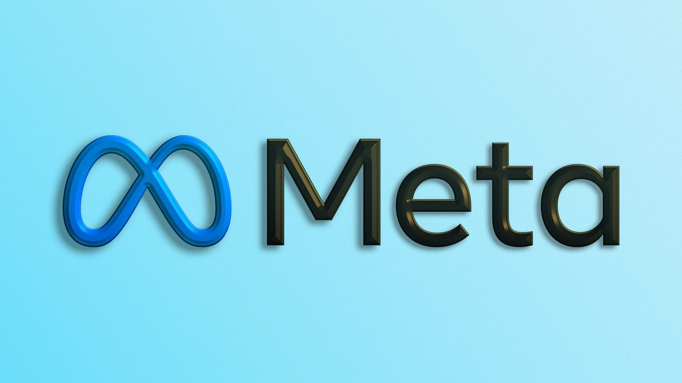 a blue and black logo with the word meta