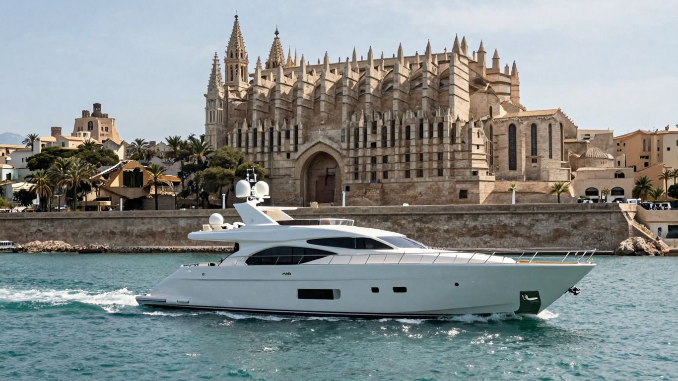 Luxury yacht sailing near Palma, Mallorca coast.