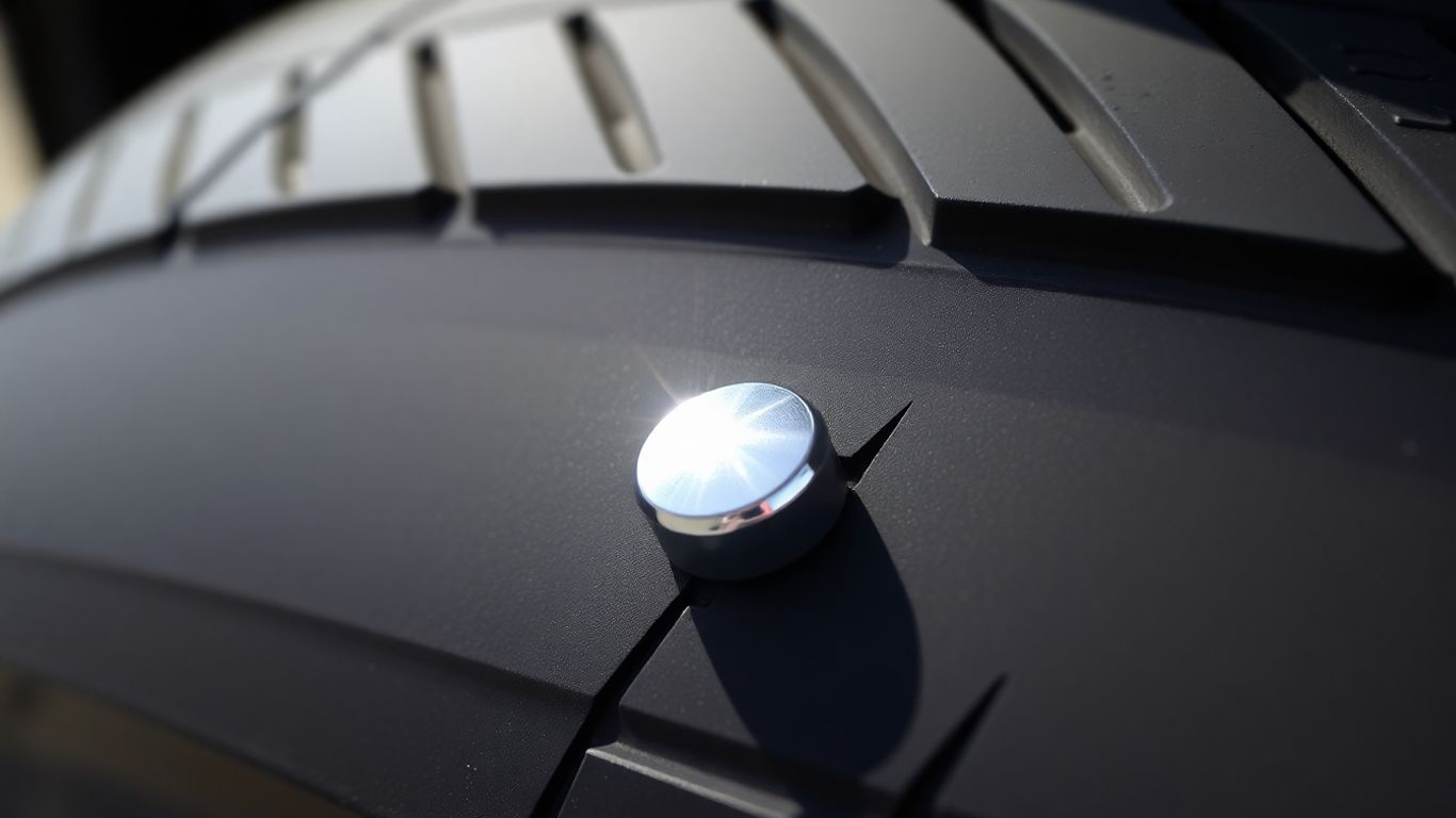Shiny tire cap on a car's tire.