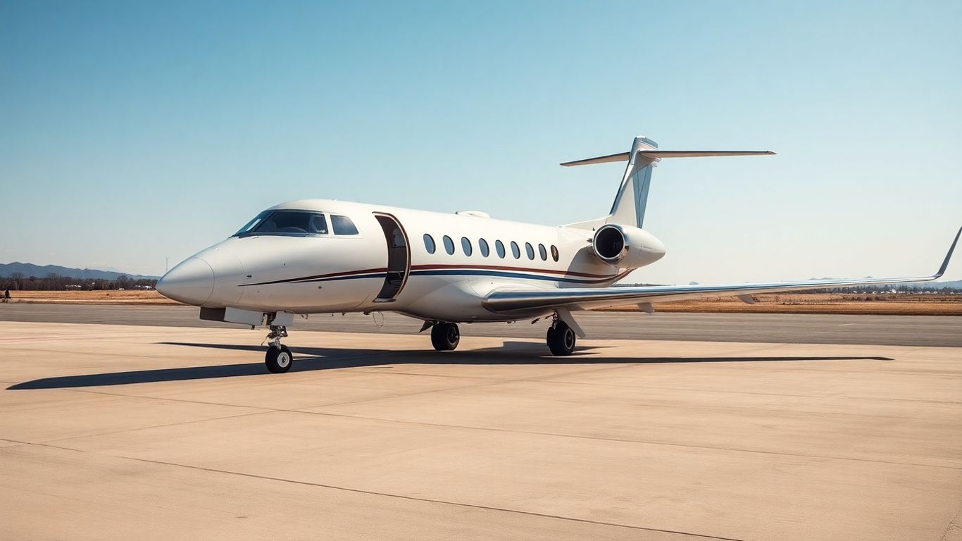 Sleek private jet on tarmac