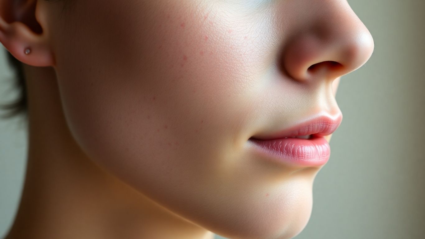 Close-up of skin texture with acne scars.