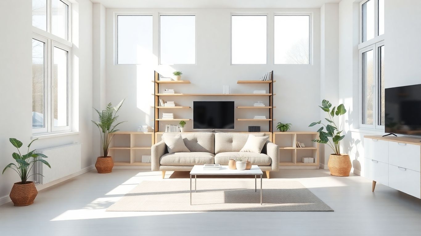 Bright minimalist living room with clean, open space