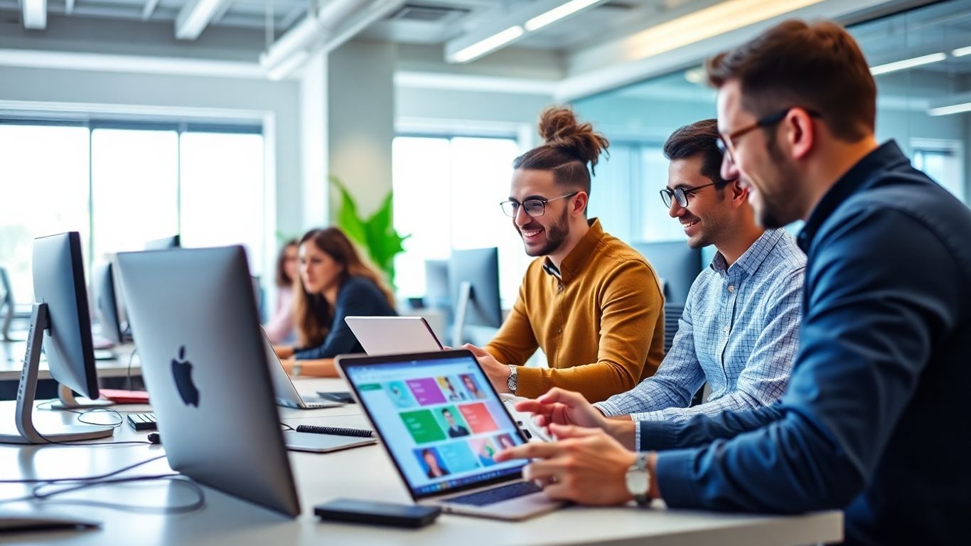 Collaborative team working in a bright modern office
