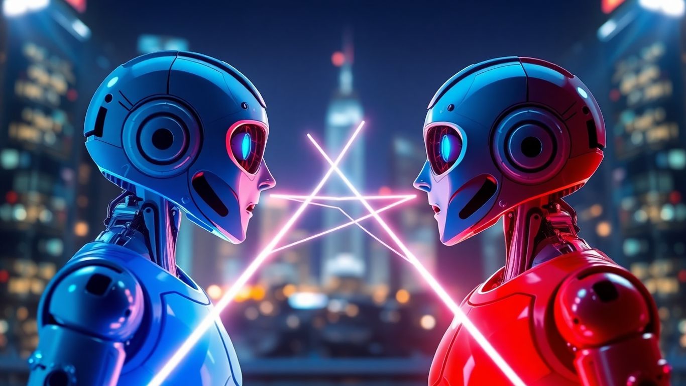 AI chatbots in a futuristic arena