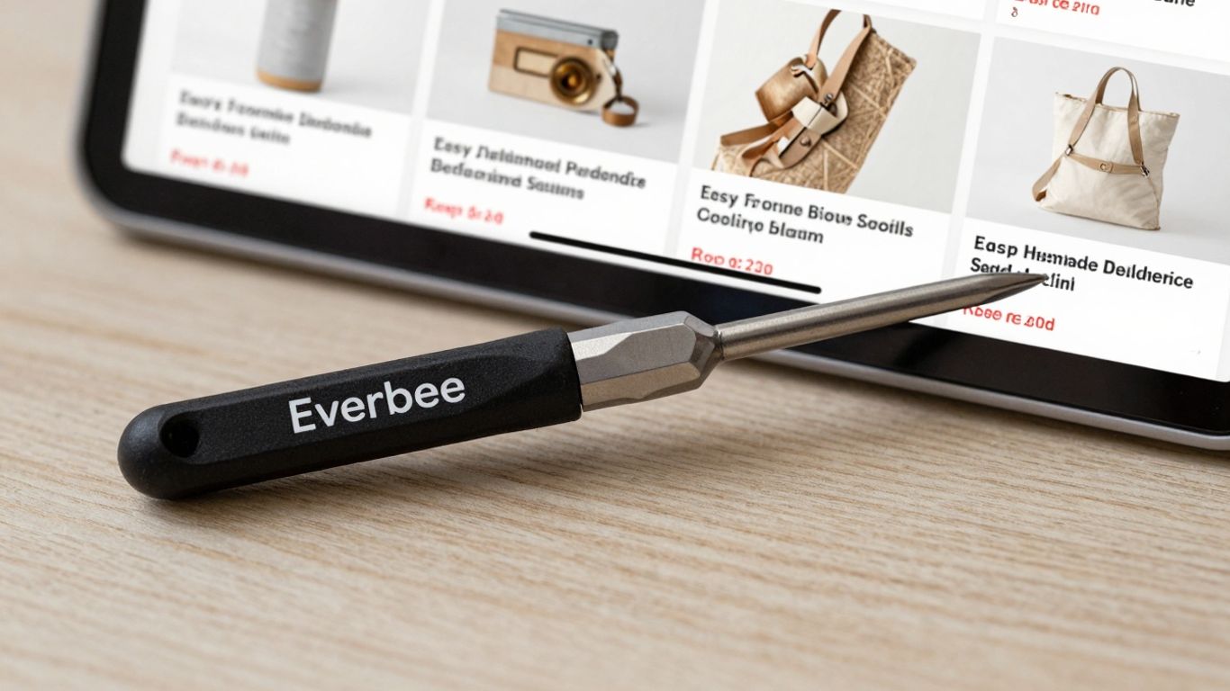 Everbee tool interface with Etsy product listings