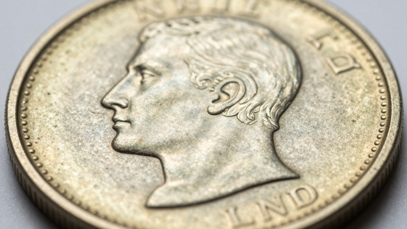 Close-up of a coin's surface and details.