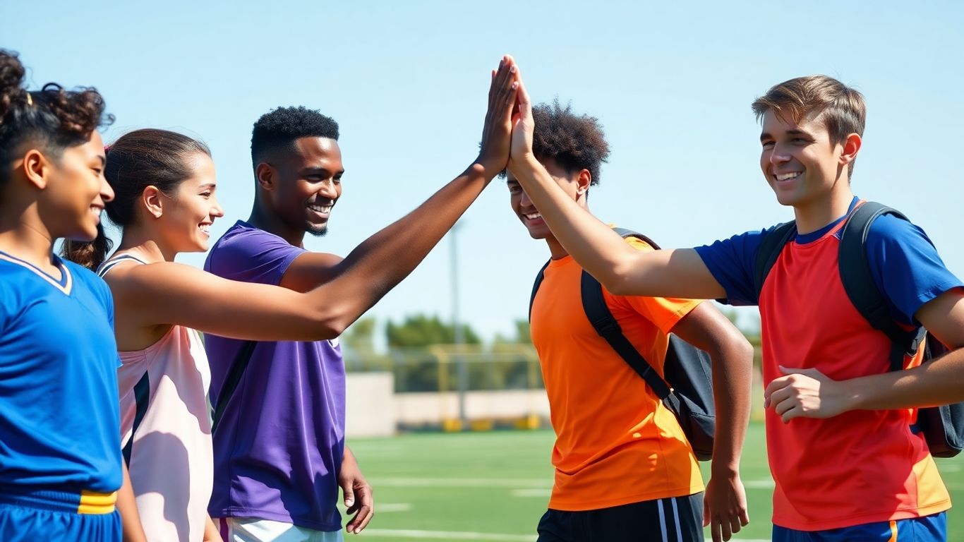 Sportler jubeln gemeinsam nach dem Spiel.